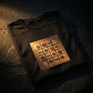 Ancient Rune Grid Graphic T-Shirt – Mid-Century Modular Symbol Tee