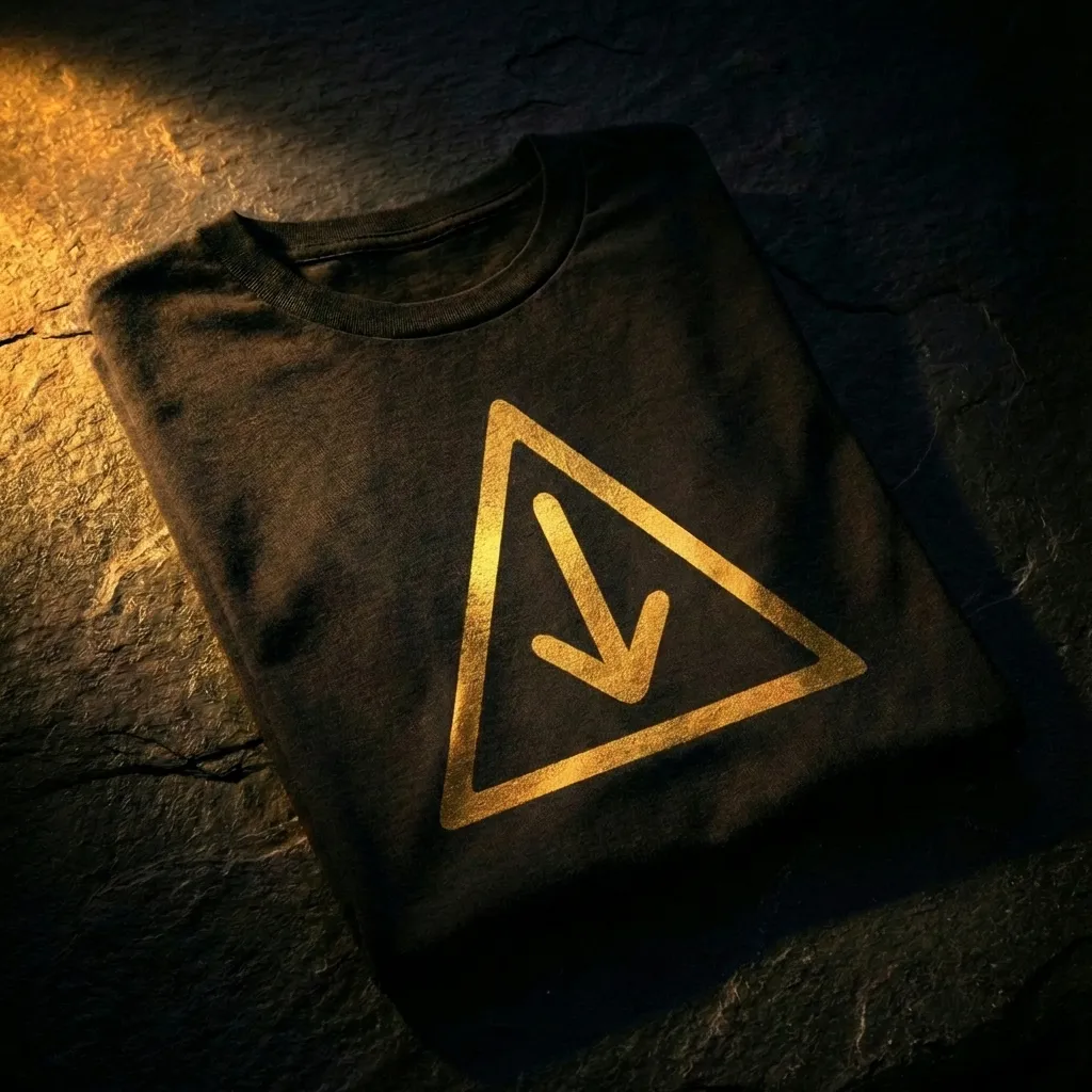Minimalist Gold Triangle Arrow T-Shirt – Sacred Direction Symbol Graphic Tee